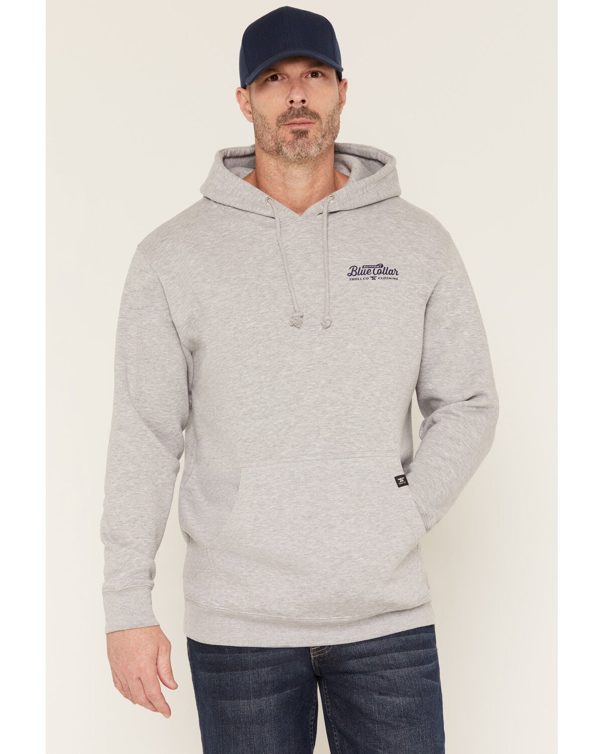 Image #2 - Troll Co Men's Blue Collar Graphic Hooded Sweatshirt, Grey, hi-res