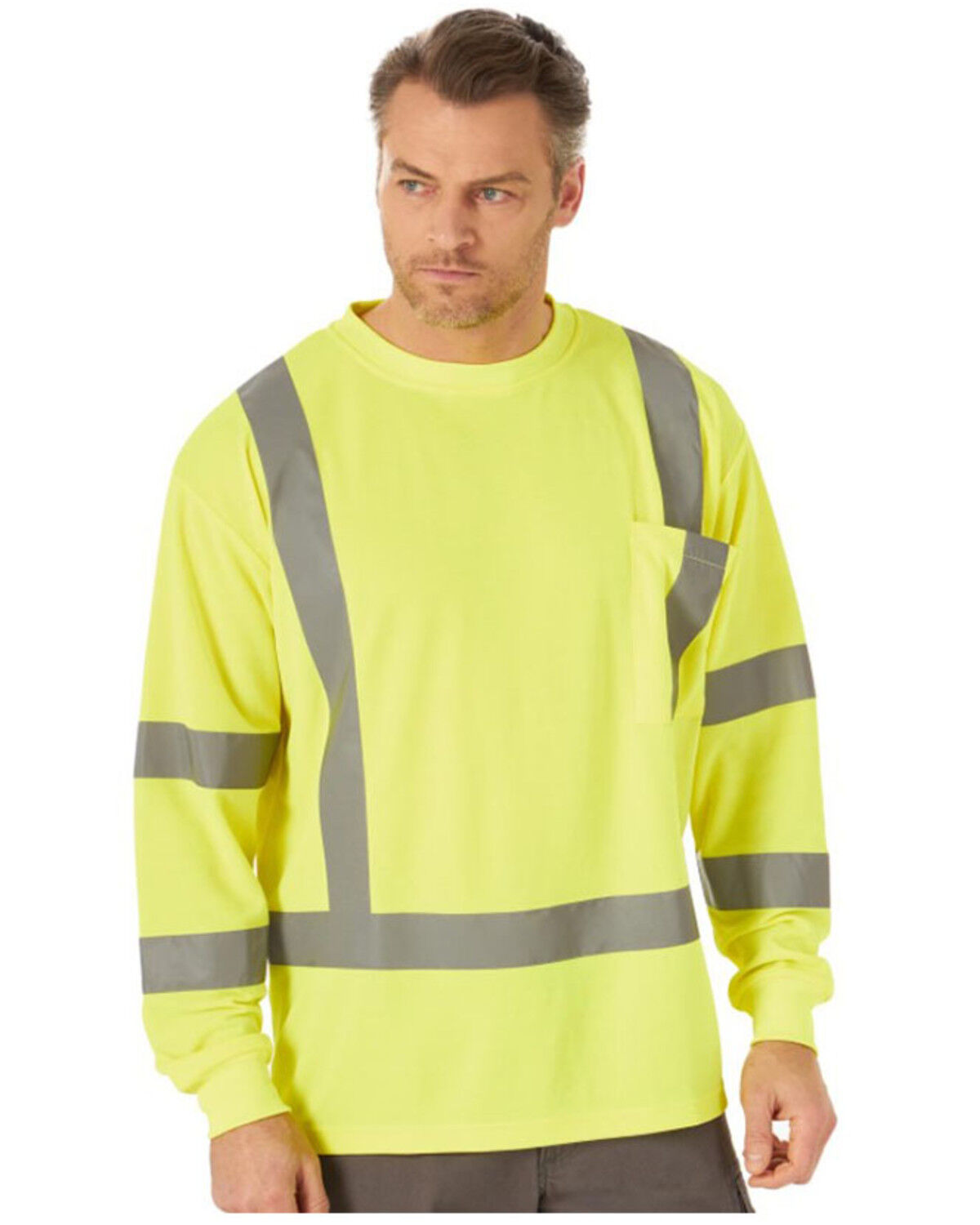 Image #1 - Wrangler Riggs Men's Safety High Visibility Long Sleeve Work T-Shirt, Yellow, hi-res