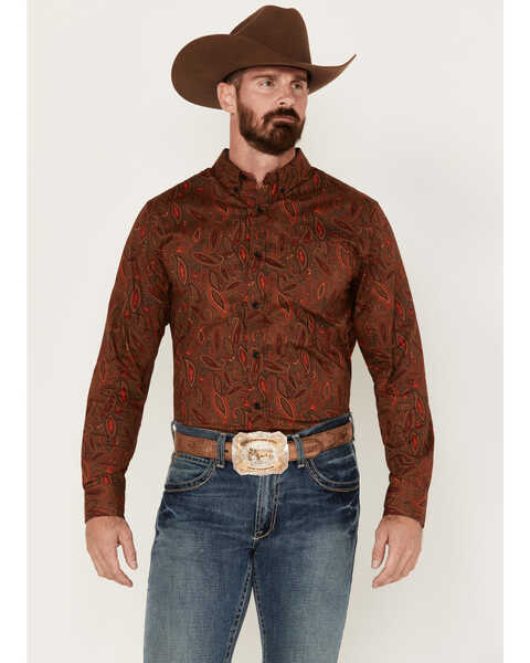 Image #1 - Cody James Tortuga Paisley Print Button Down Western Shirt - Big & Tall , Brown, hi-res