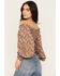 Rock & Roll Denim Women's Smocked Off The Shoulder Long Sleeve Top, Multi, hi-res