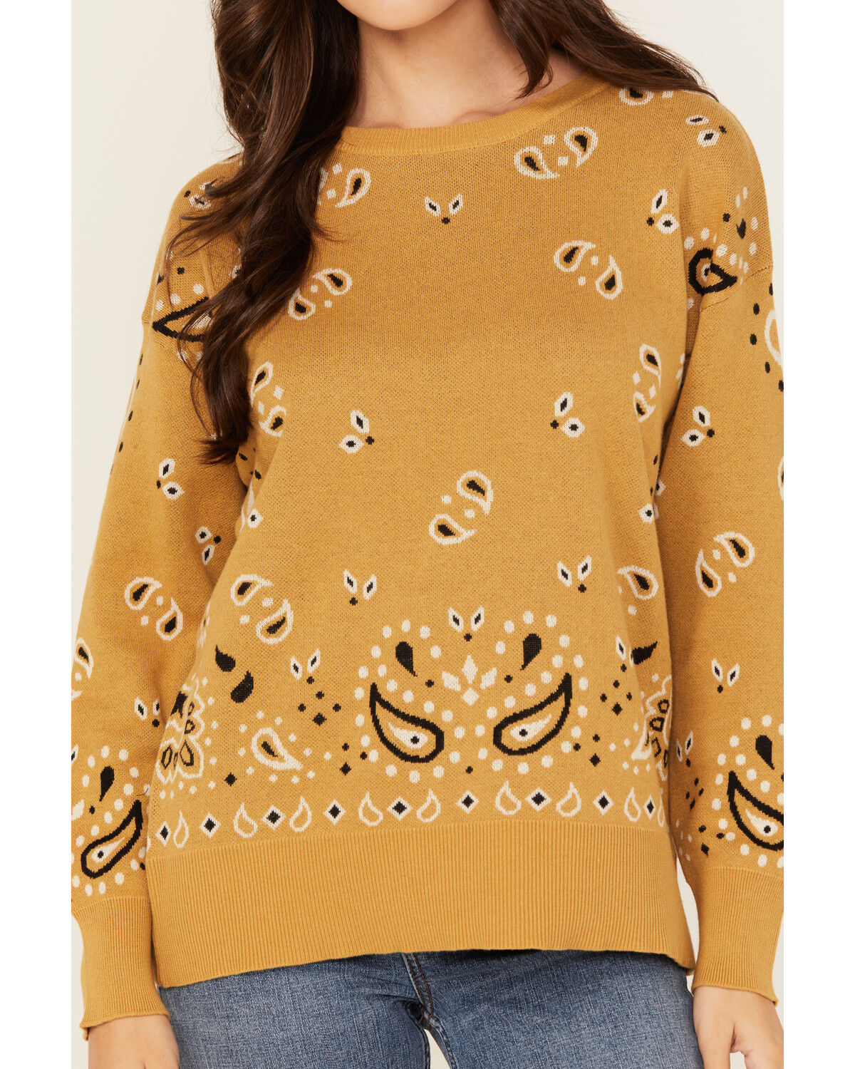 Image #2 - Cotton & Rye Women's Bandana Print Sweater, Gold, hi-res