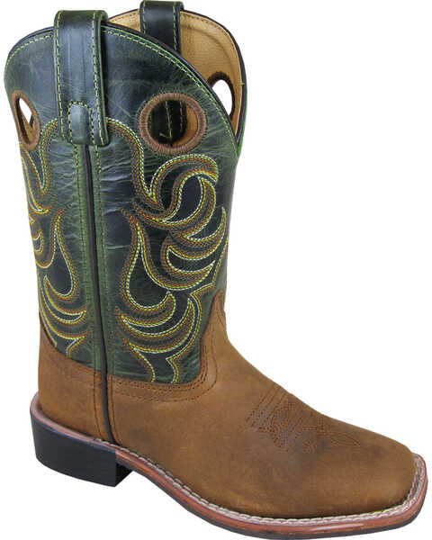 Smoky Mountain Boys' Green Jesse Western Boots - Square Toe , Brown, hi-res