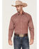 Stetson Men's Lucky Micro Geo Print Long Sleeve Pearl Snap Western Shirt , Red, hi-res