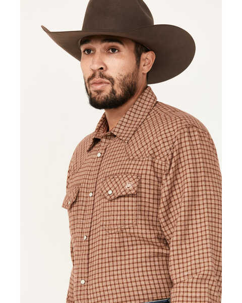 Image #2 - Blue Ranchwear Men's Decatur Checkered Print Long Sleeve Snap Work Shirt, Russett, hi-res