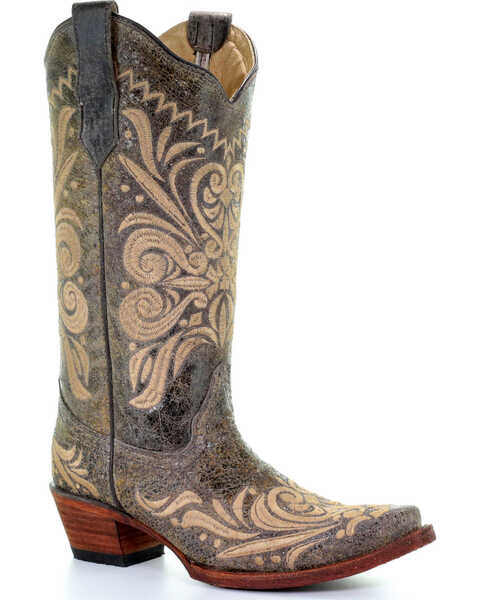 Circle G Women's Distressed Filigree Embroidered Western Boots - Snip Toe, Multi, hi-res