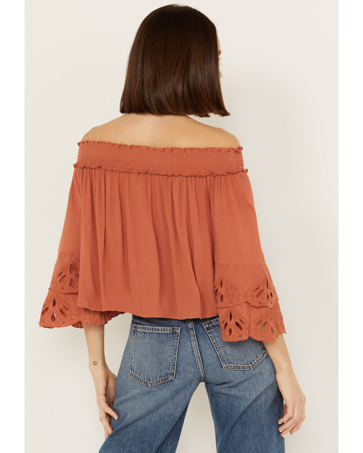 Image #4 - Shyanne Women's Embroidered Cut Out Off The Shoulder Top, Cognac, hi-res