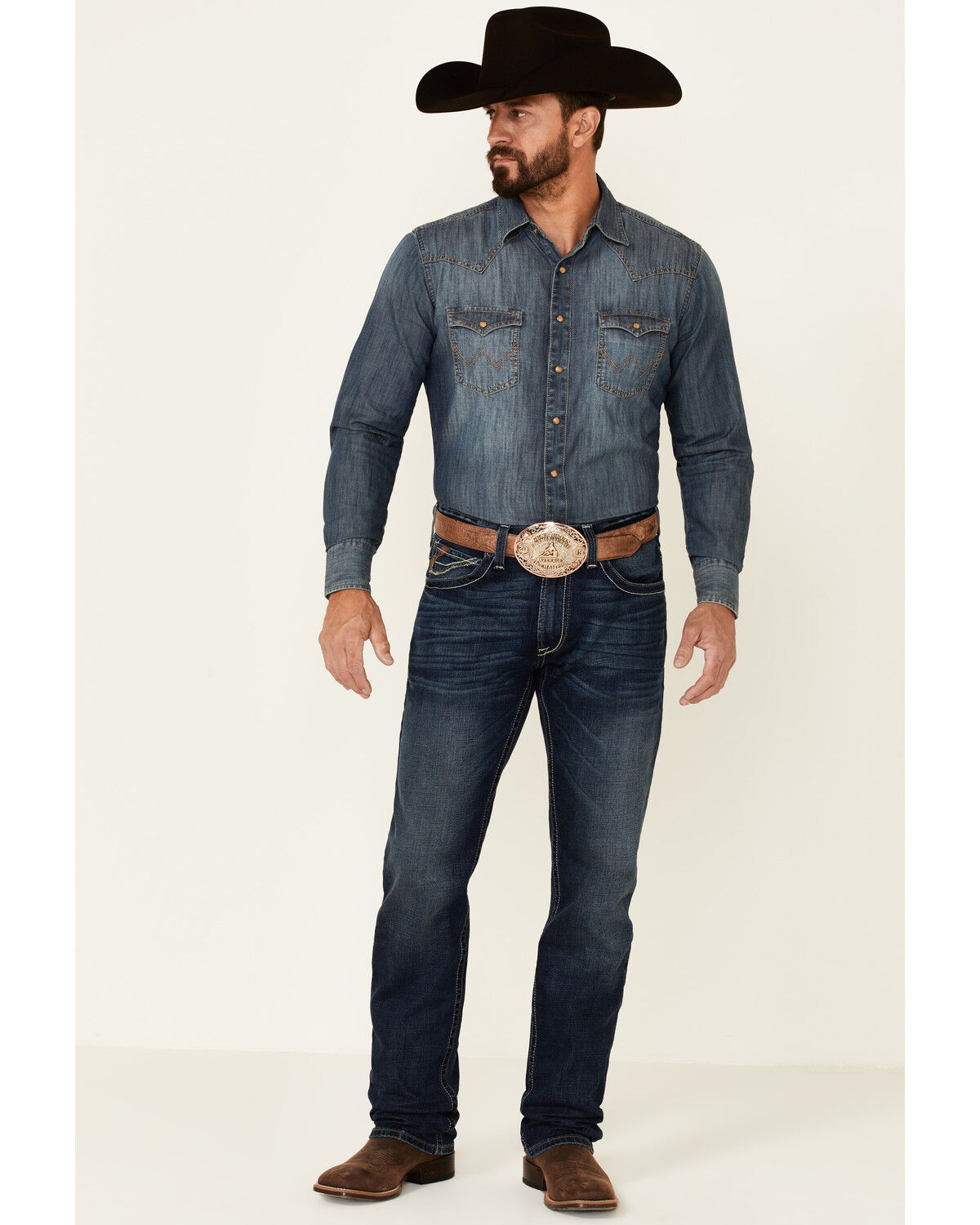 Image #1 - Ariat Men's M4 Barstow Denali Dark Wash Stretch Relaxed Straight Jeans, Blue, hi-res