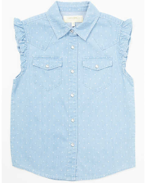 Shyanne Toddler Girls' Chambray Western Snap Shirt, Medium Blue, hi-res