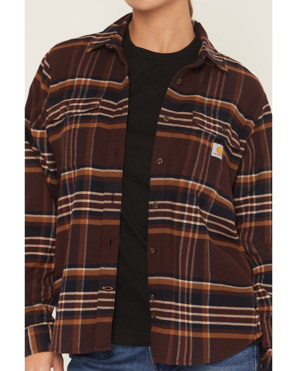 Image #3 - Carhartt Women's TENCEL&trade; Fiber Series Relaxed Fit Plaid Print Long Sleeve Flannel Shirt, Purple, hi-res