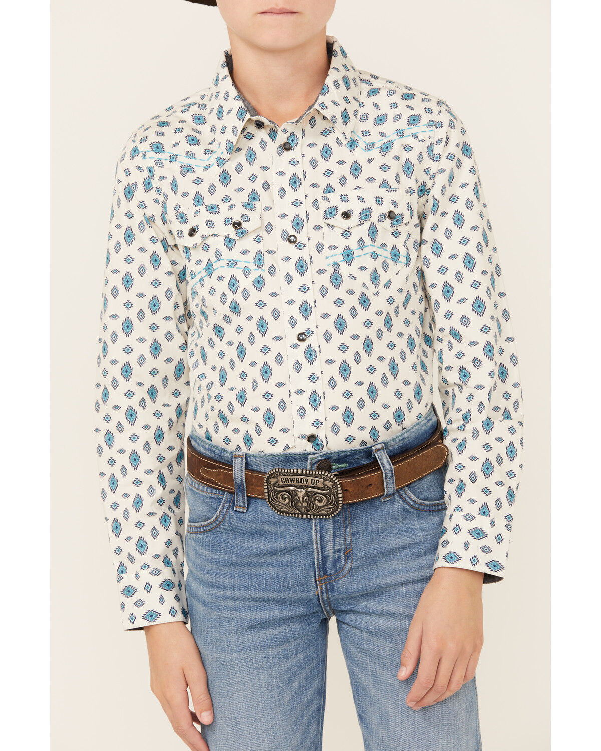 Image #2 - Cody James Boys' Geo Print Long Sleeve Snap Western Shirt, Ivory, hi-res