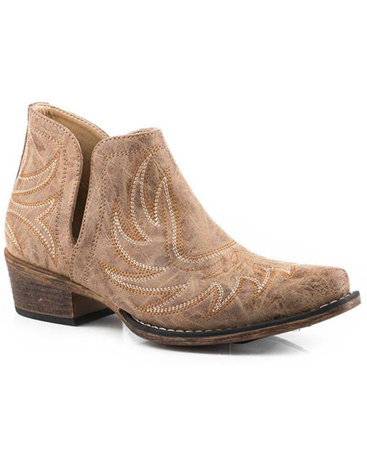 Image #1 - Roper Women's Ava Vintage Western Booties - Snip Toe, Tan, hi-res