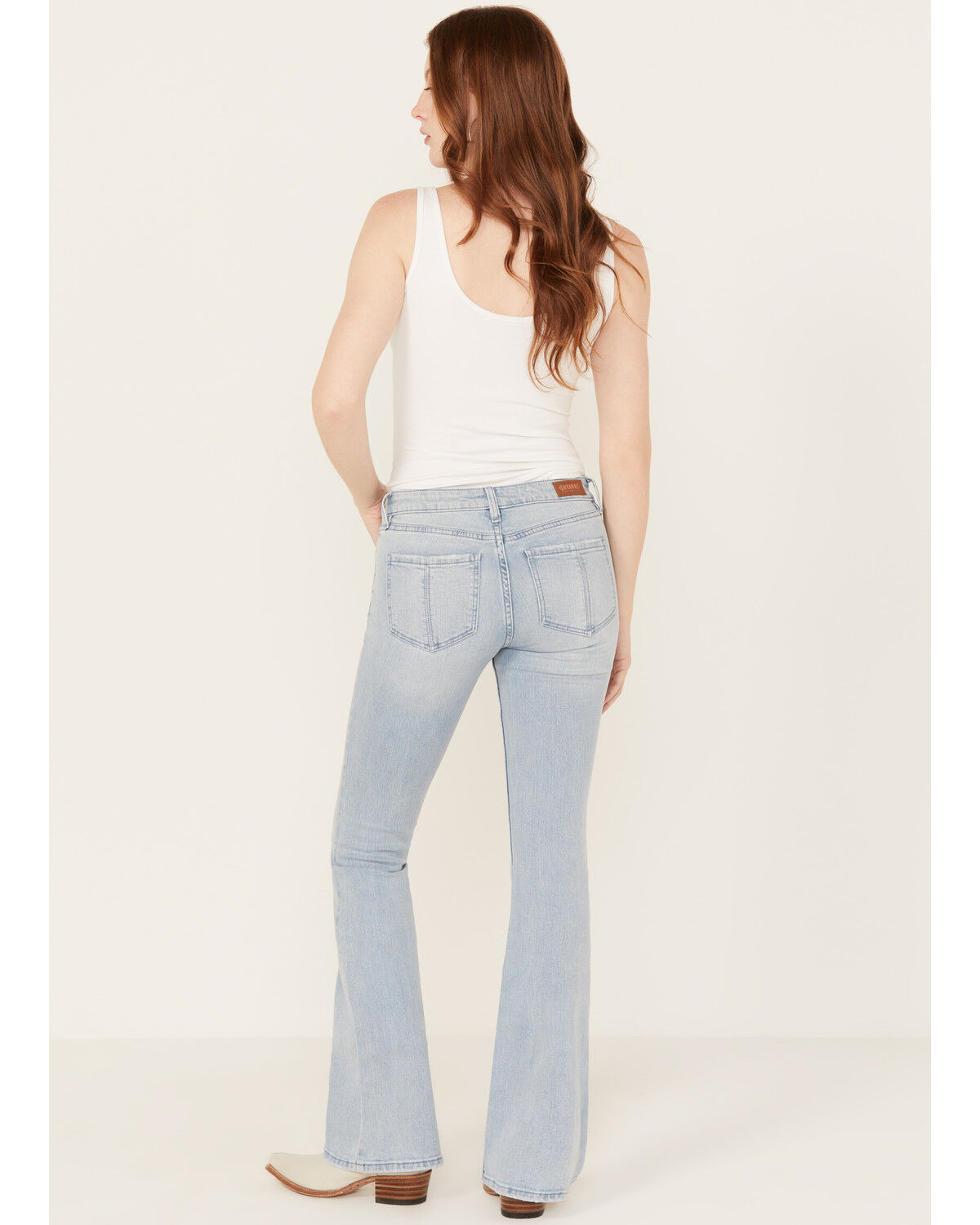 Image #3 - Shyanne Women's Senita Light Medium Wash Low Rise Bootcut Stretch Denim Jeans, Light Medium Wash, hi-res