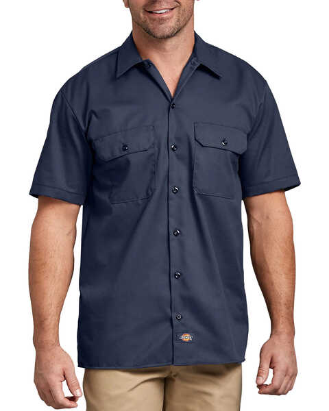 Image #2 - Dickies Men's Short Sleeve Twill Work Shirt - Big & Tall-Folded, Navy, hi-res