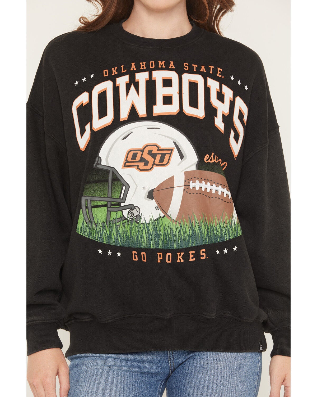 Image #3 - Gameday Women's Oklahoma State Cowboys Helmet Embroidered Graphic Crewneck, Black, hi-res