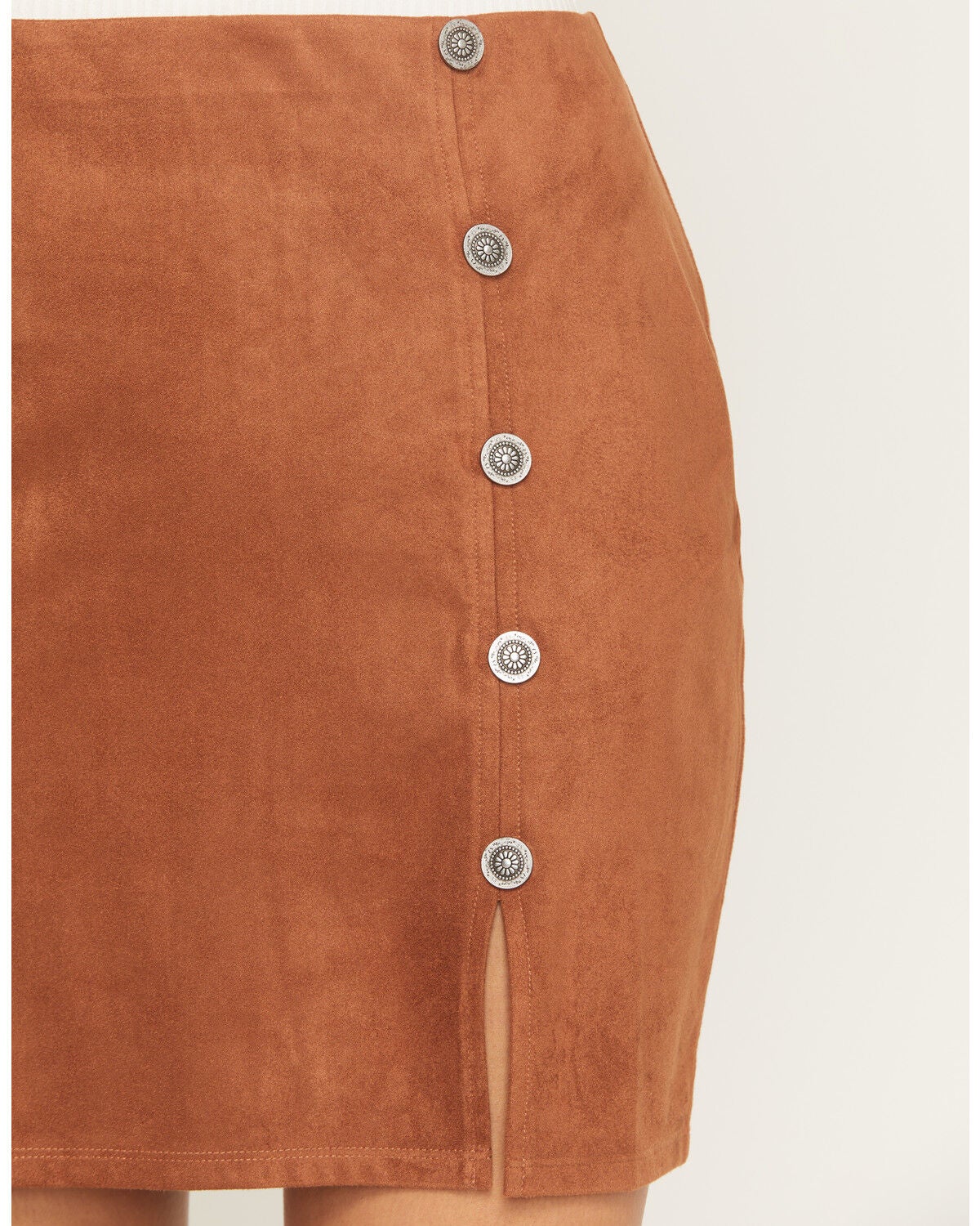 Image #4 - Idyllwind Women's Ellington Faux Suede Concho Button Mini Skirt, Caramel, hi-res