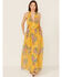 Unique Vintage Women's Budding Romance Floral Print Halter Neck Maxi Dress, Mustard, hi-res