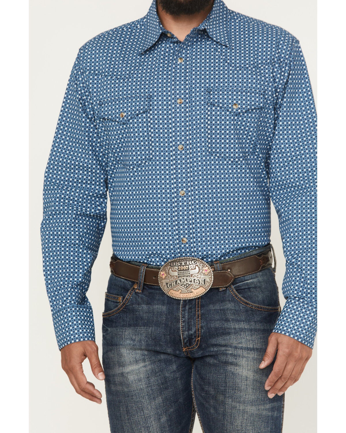 Image #3 - Wrangler 20X Men's Geo Print Long Sleeve Snap Stretch Western Shirt, Blue, hi-res