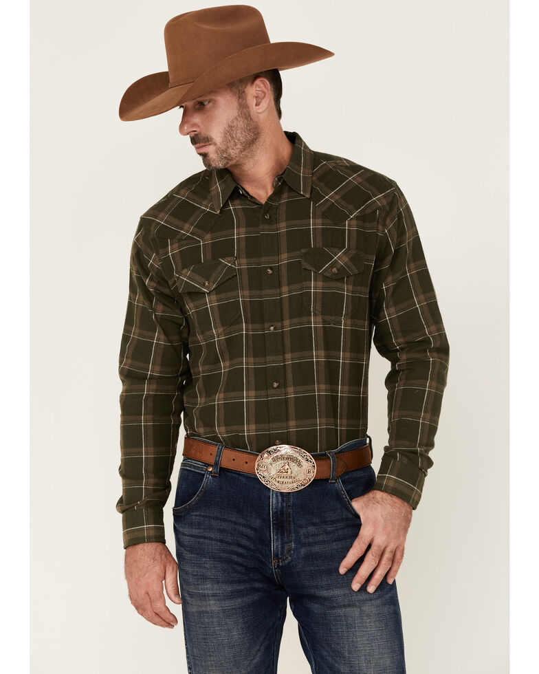 Cody James Men's Gator Trap Large Plaid Long Sleeve Snap Western Flannel Shirt , Forest Green, hi-res