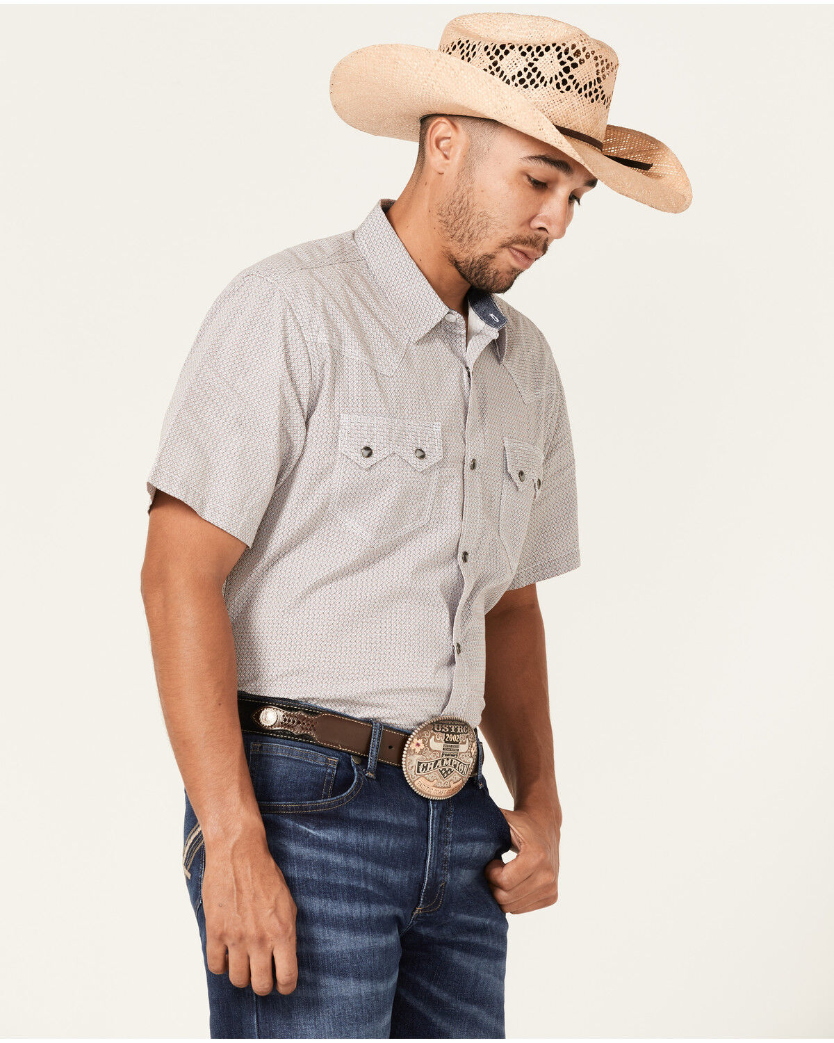 Image #2 - Moonshine Spirit Men's Static Geo Print Short Sleeve Snap Western Shirt, White, hi-res