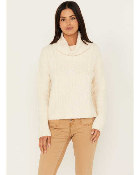 Shyanne Women's Cable Fringe Sweater , Cream, hi-res