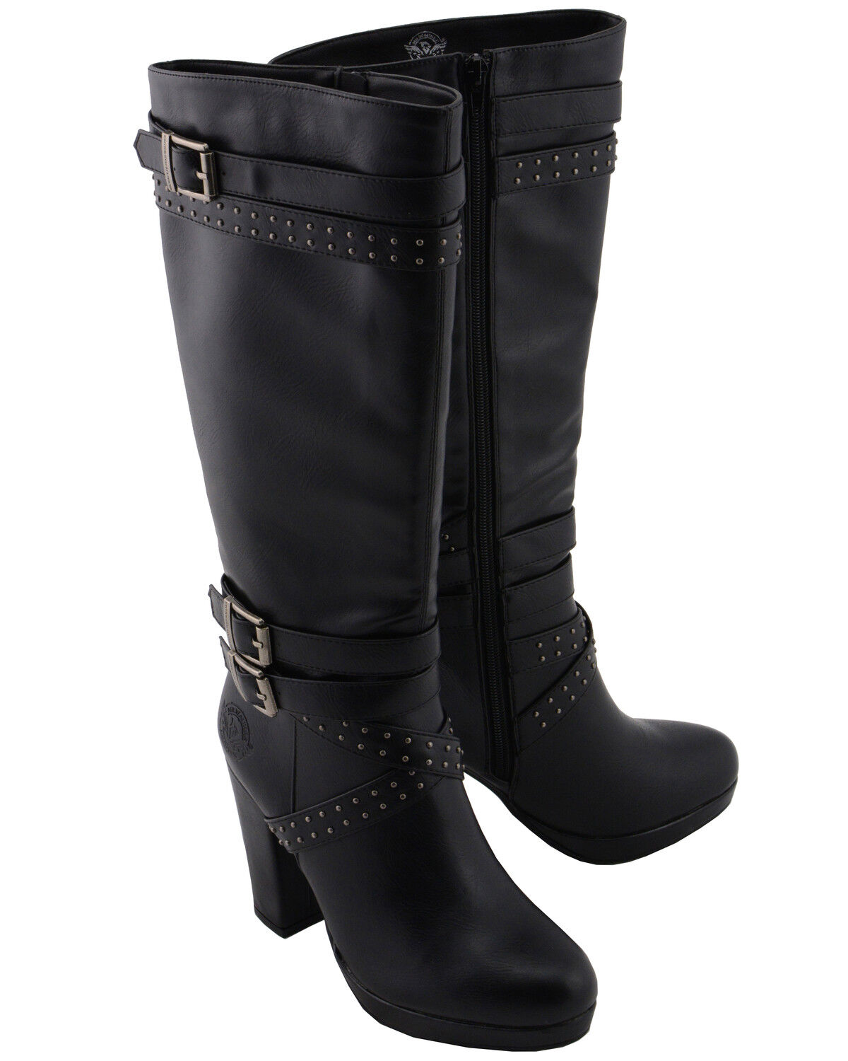 Image #10 - Milwaukee Leather Women's Platform Heel Studded Strap Boot - Round Toe, Black, hi-res