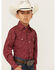 Ely Walker Boys' Paisley Print Long Sleeve Pearl Snap Western Shirt, Red, hi-res