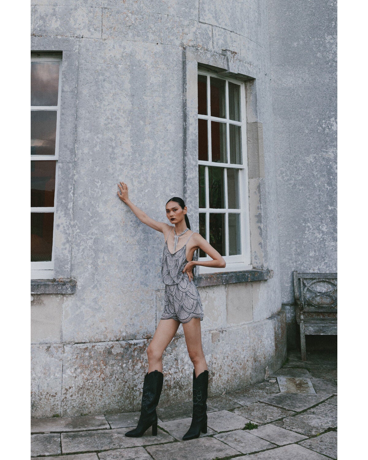 Angie Women's Beaded Sleeveless Romper, Silver, hi-res