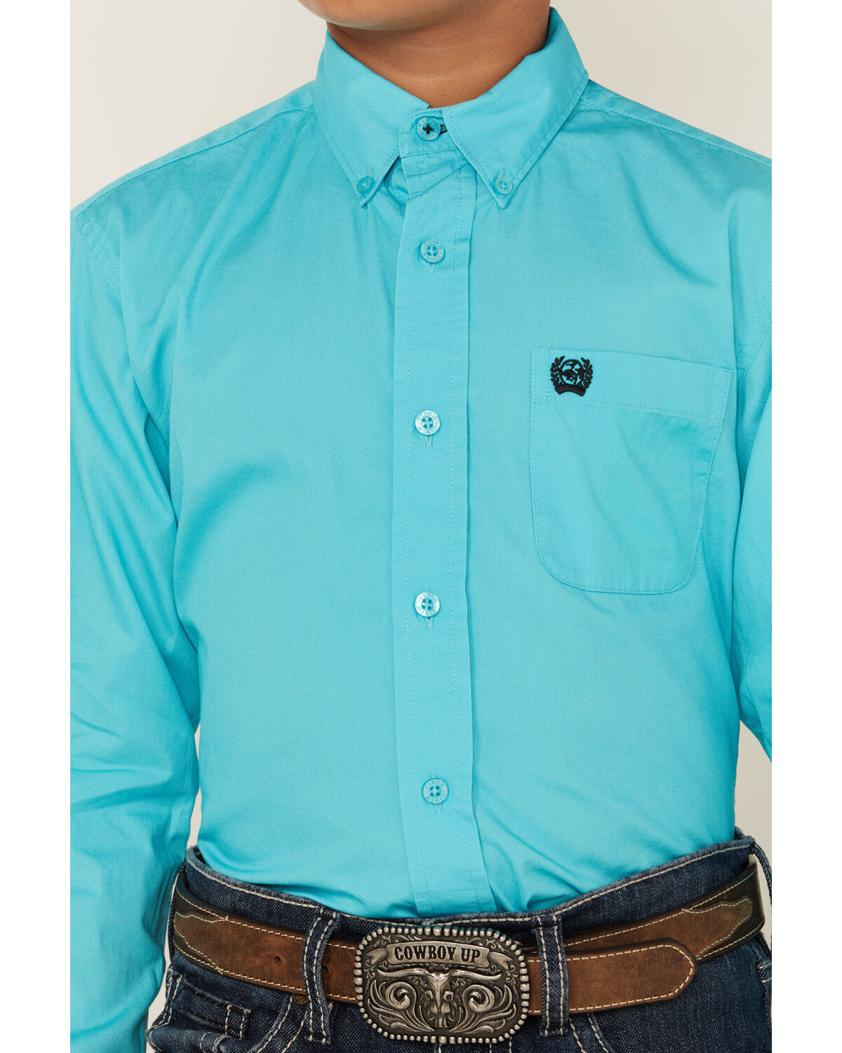 Image #3 - Cinch Boys' Solid Long Sleeve Button-Down Western Shirt, Turquoise, hi-res