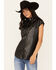 Image #1 - Revel Women's Faux Leather Button-Down Cap Sleeve Top , Black, hi-res