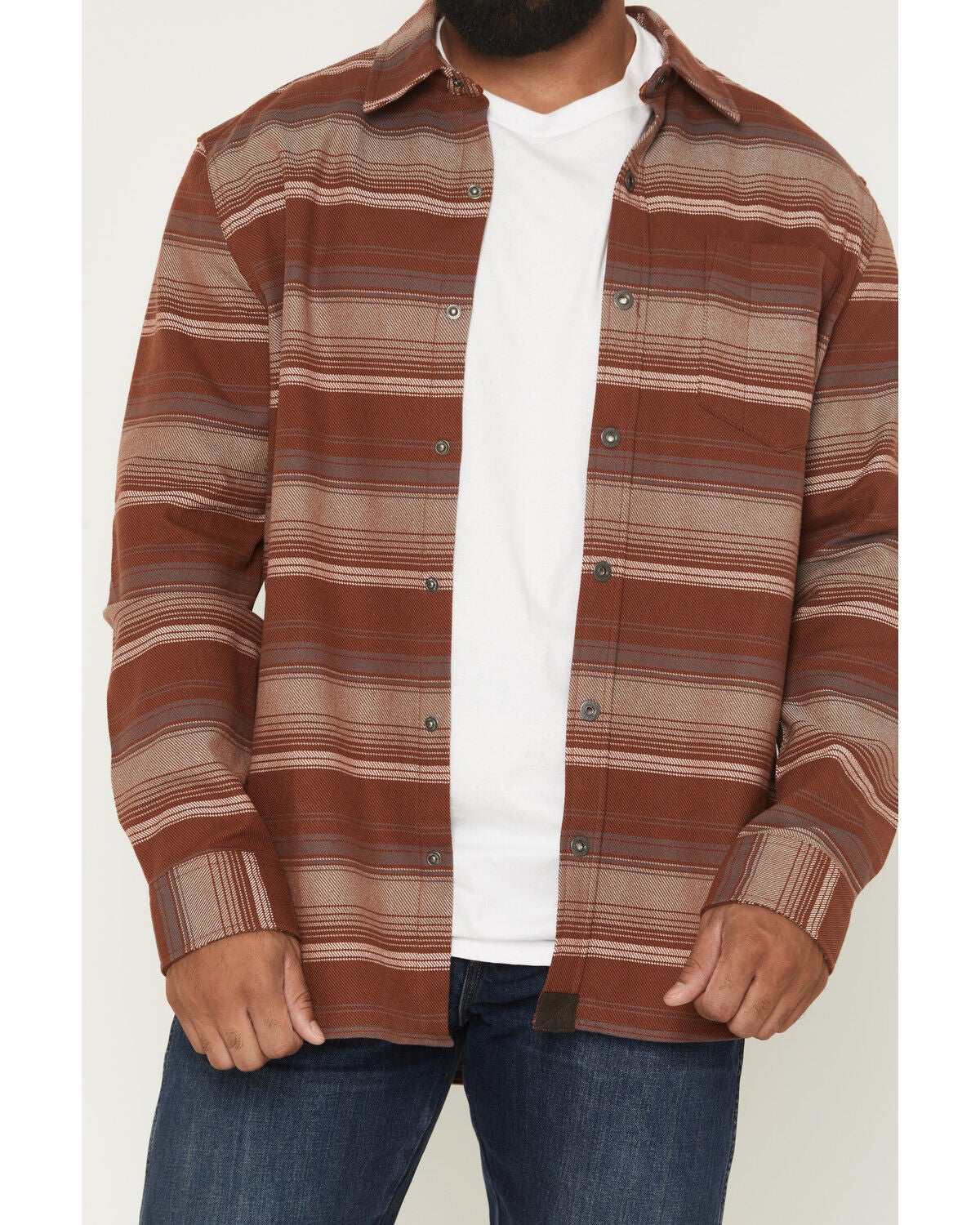Image #3 - Dakota Grizzly Men's Ambrose Striped Long Sleeve Button-Down Flannel Shirt, Rust Copper, hi-res