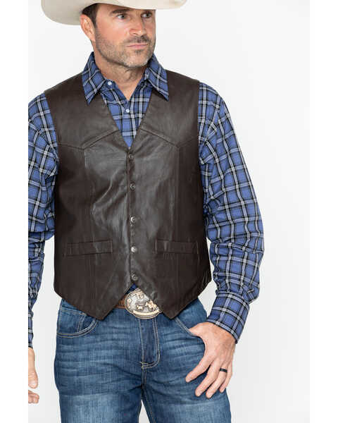 Image #1 - Scully Men's Lambskin Snap Front Vest, Brown, hi-res