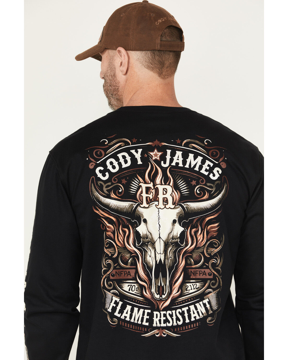 Image #4 - Cody James Men's FR Flaming Skull Long Sleeve Graphic Work T-Shirt, Black, hi-res