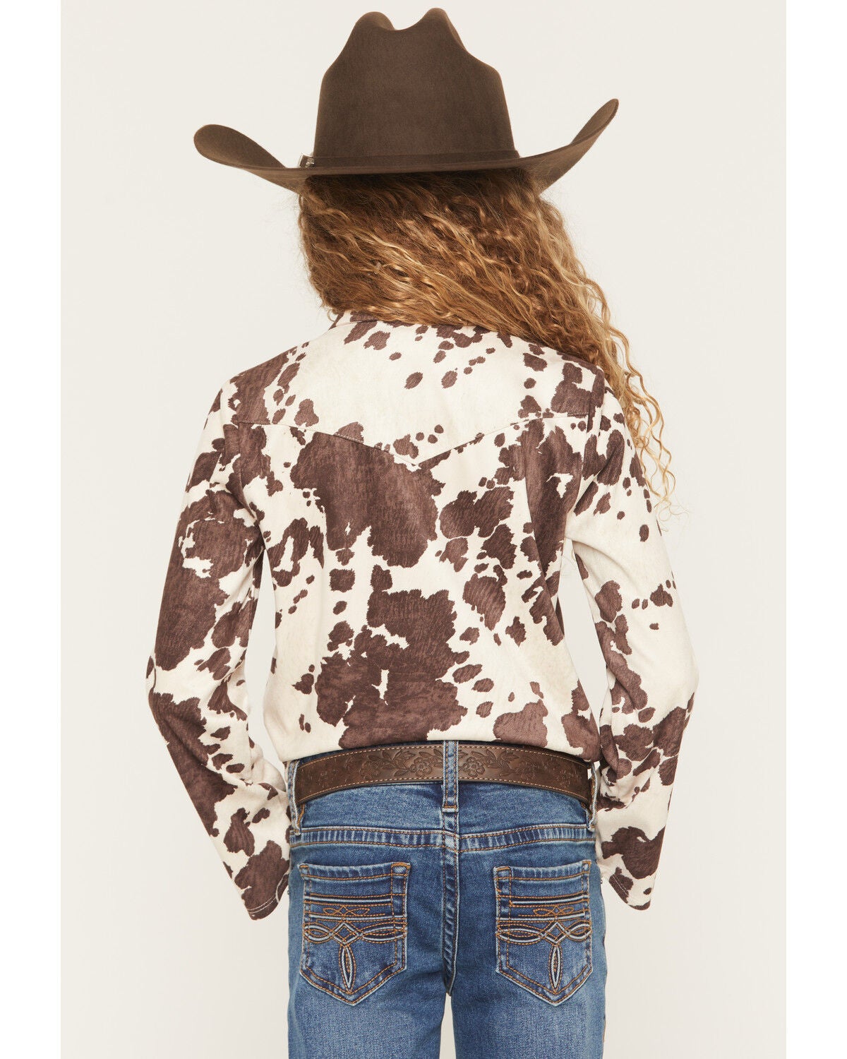 Image #4 - Shyanne Girls' Naomi Cow Print Long Sleeve Tie Western Shirt, Brown, hi-res