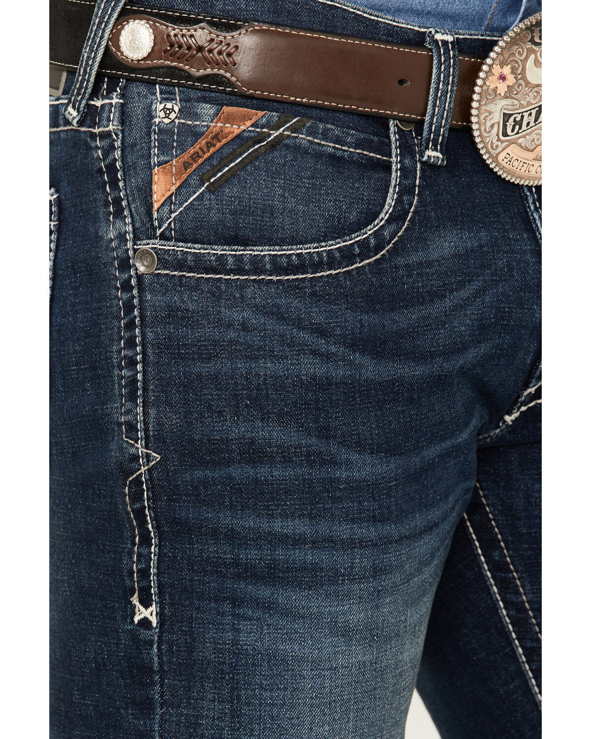 Image #2 - Ariat Men's M5 Ford Remming Dark Wash Stretch Straight Leg Jeans, Blue, hi-res
