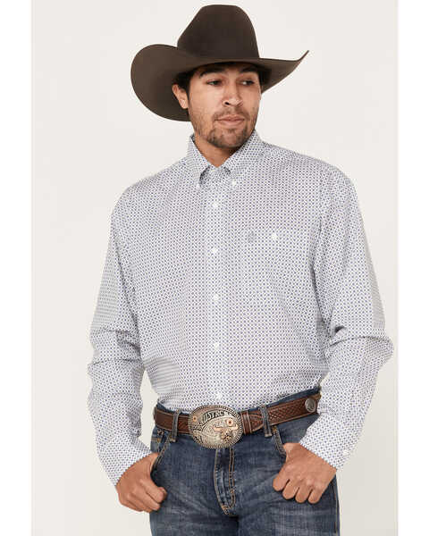 Image #1 - George Straight by Wrangler Men's Geo Button Down Long Sleeve Western Shirt, Purple, hi-res