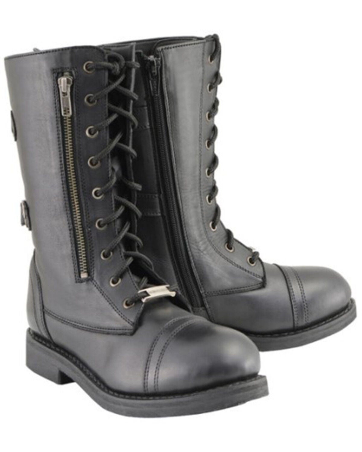 Milwaukee Leather Women's Tall Lace Front Buckles Back and Knife Storage Boots - Round Toe, Black, hi-res