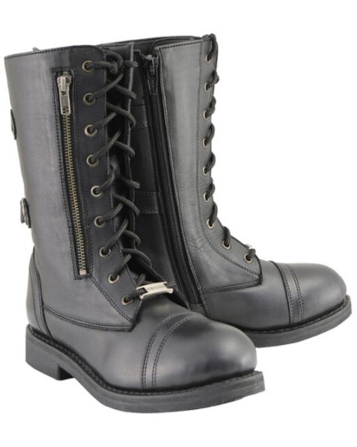 Image #1 - Milwaukee Leather Women's Tall Lace Front Buckles Back and Knife Storage Boots - Round Toe, Black, hi-res