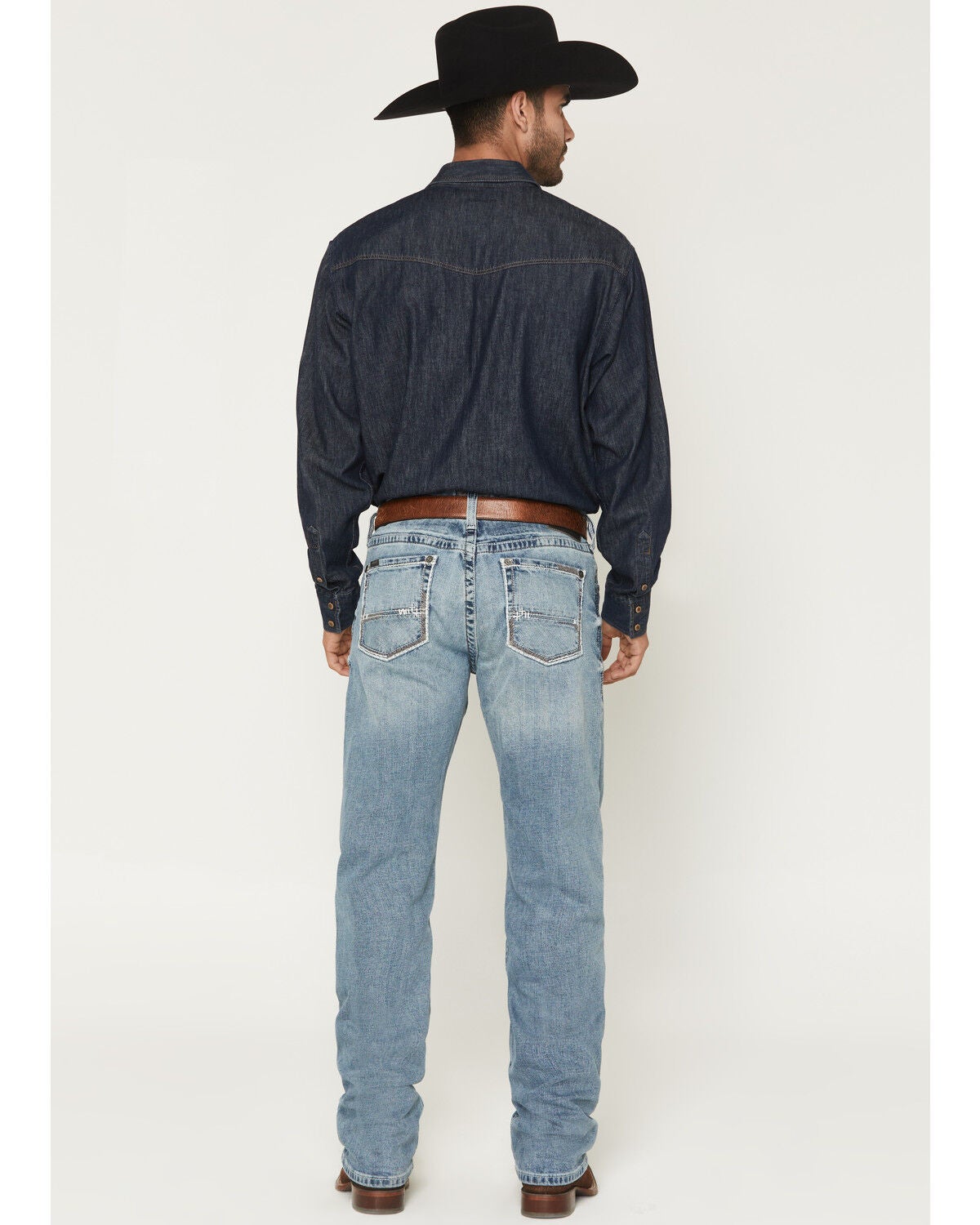 Image #3 - Ariat Men's M2 Stirling Light Wash Relaxed Fit Stretch Bootcut Denim Jeans, Blue, hi-res
