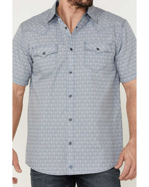 Image #3 - Moonshine Spirit Men's Date Night Print Short Sleeve Snap Western Shirt , Medium Blue, hi-res