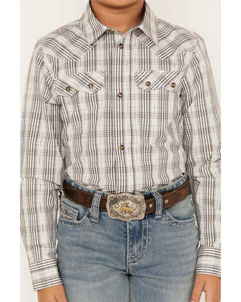 Image #3 - Cody James Boys' Plaid Print Long Sleeve Snap Western Shirt , White, hi-res