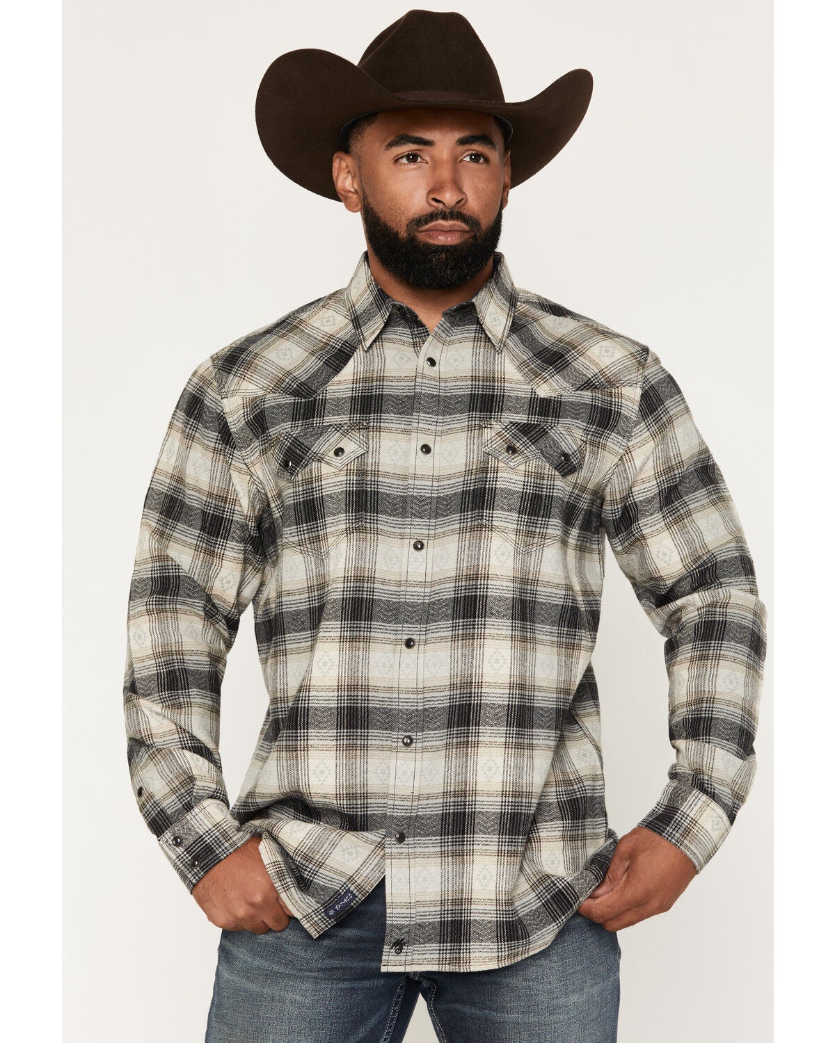 Moonshine Spirit&reg;&nbsp;Men's Wilderness Ridge Plaid Print Long Sleeve Snap Flannel Shirt, Black, hi-res