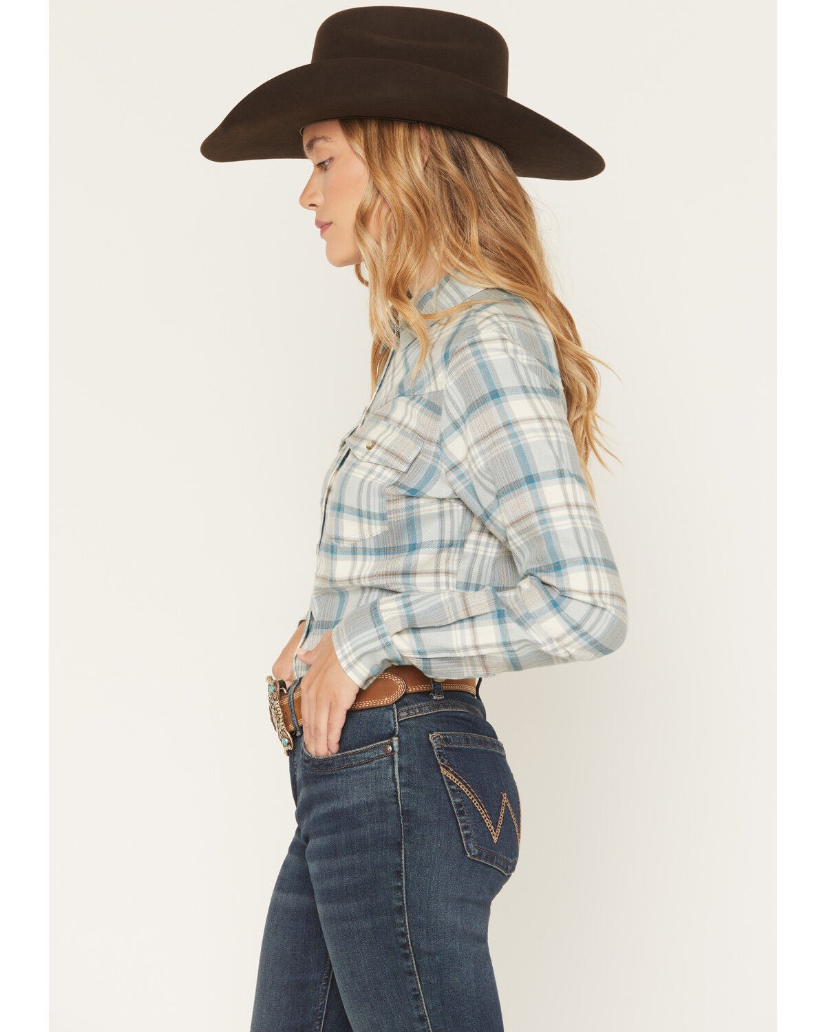 Image #2 - Shyanne Women's Plaid Print Long Sleeve Button-Down Flannel Shirt, Aqua, hi-res