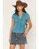 Image #1 - Shyanne Women's Ruched Short Sleeve Button-Down Shirt, Turquoise, hi-res