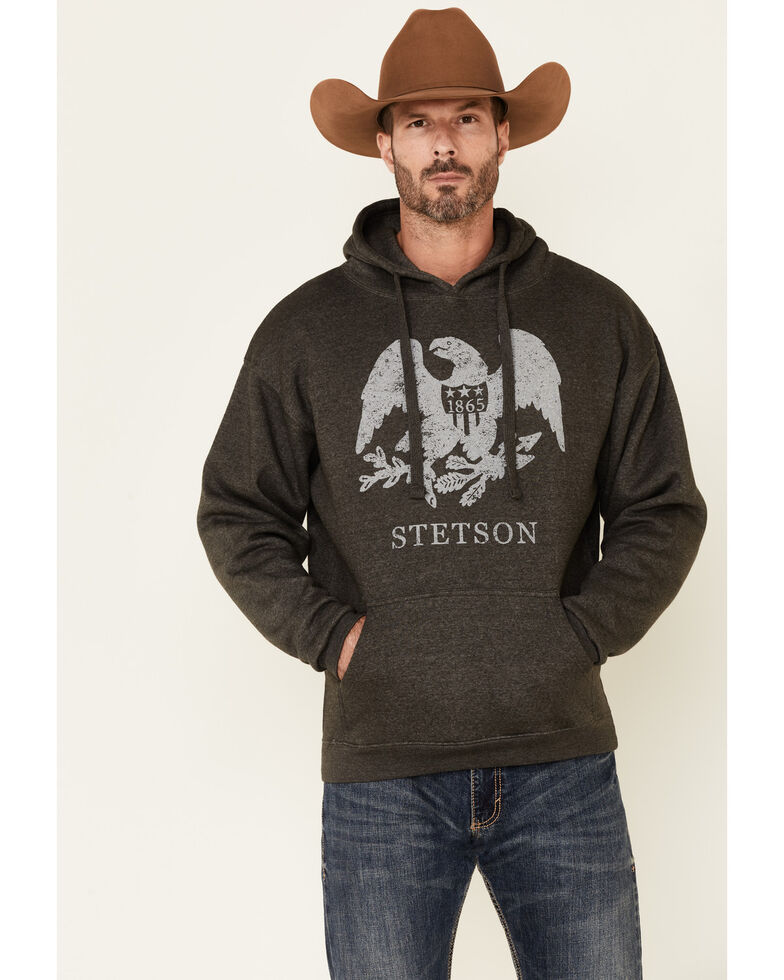 Stetson Men's Grey 1865 Eagle Logo Graphic Hooded Sweatshirt , Grey, hi-res