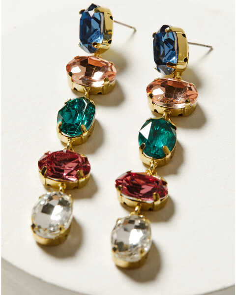 Ink + Alloy Five-Tier Rainbow Crystal Earrings , Multi, hi-res