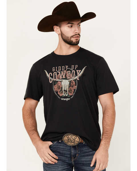 Wrangler Men's Boot Barn Exclusive Giddy Up Cowboy Short Sleeve T-Shirt, Black, hi-res