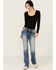 Image #3 - Miss Me Women's Medium Wash Faux Flap Leaf Pocket Mid Rise Bootcut Stretch Denim Jeans , Medium Wash, hi-res
