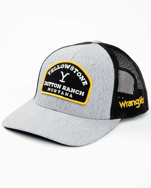 Wrangler Men's Yellowstone Dutton Ranch Logo Patch Mesh-Back Ball Cap , Grey, hi-res