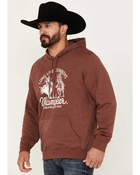 Image #2 - Wrangler Men's Long Live Cowboys Hooded Sweatshirt, Burgundy, hi-res
