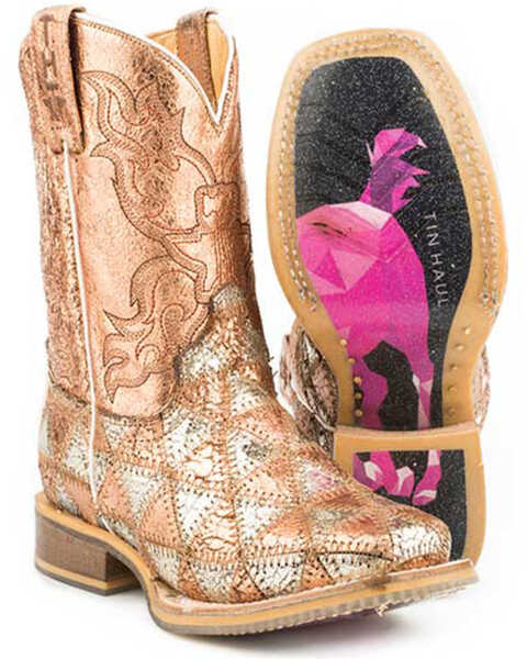 Image #1 - Tin Haul Little Girls' Mu Mish & Mash Western Boots - Square Toe, Multi, hi-res